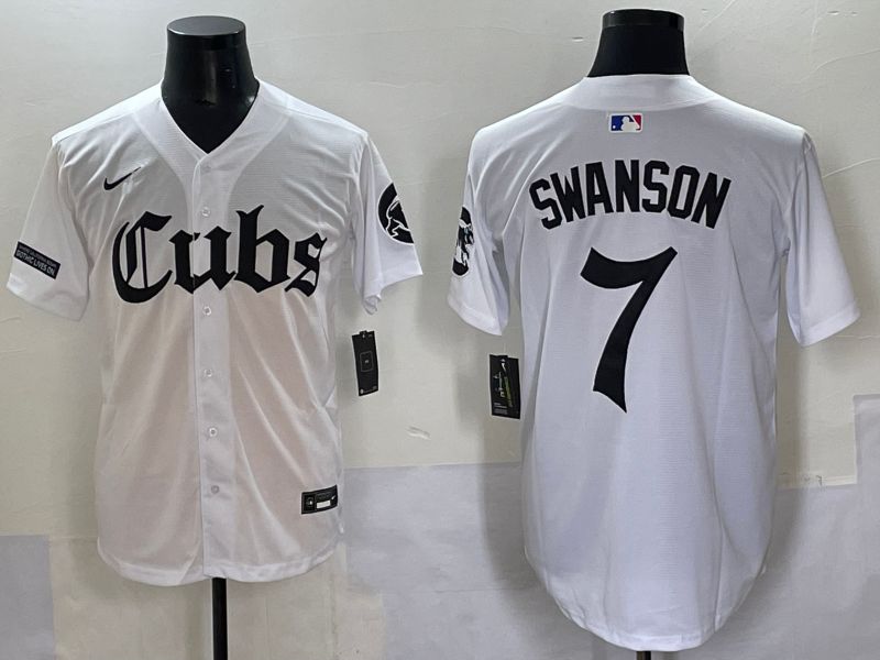 Men 2025 Chicago Cubs #7 Swanson White Five generations Joint Name Nike MLB Jersey style 11->chicago cubs->MLB Jersey